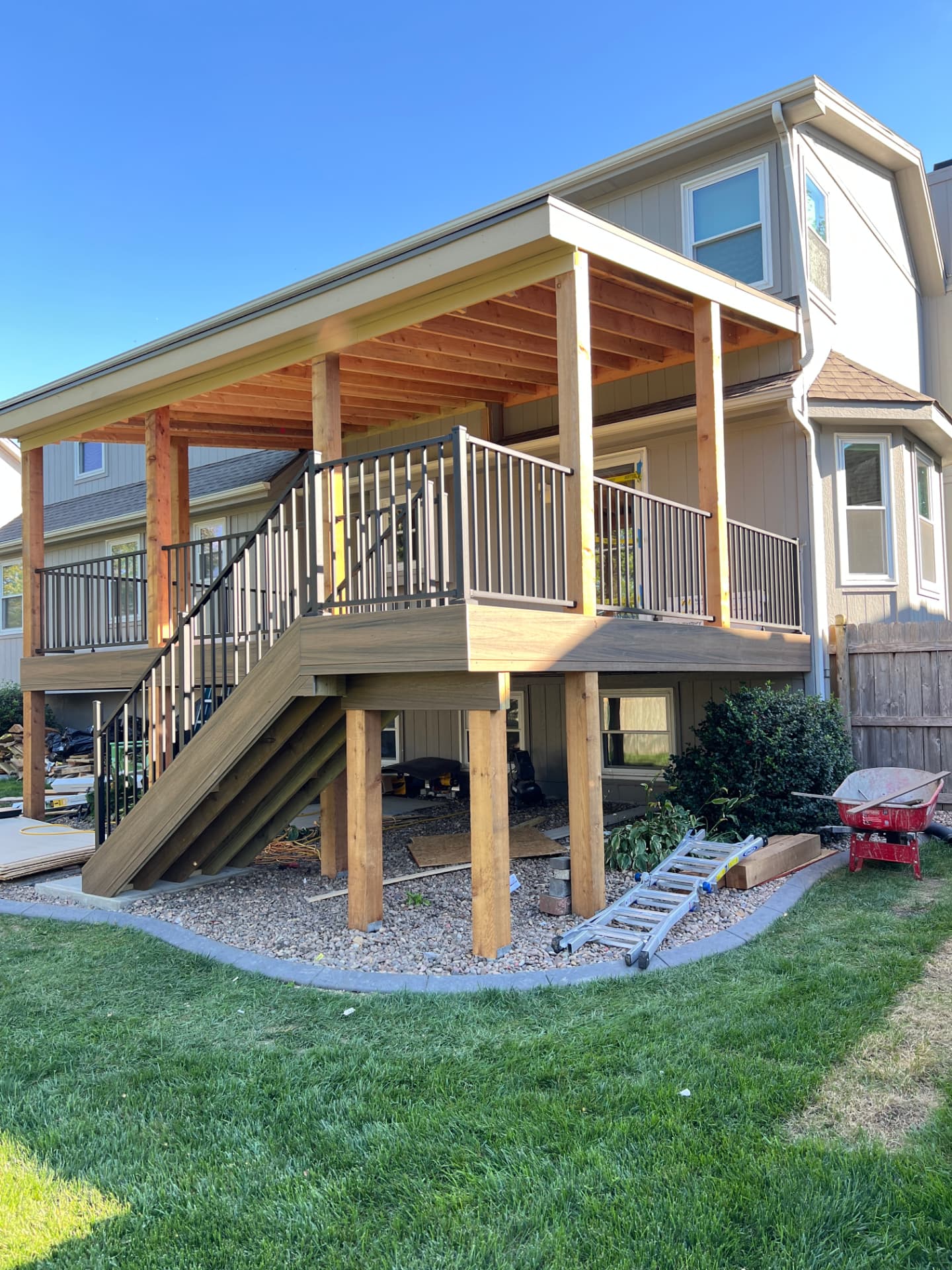 Custom composite deck with cedar pergola built by LaRochedeck LLC in Olathe, Kansas